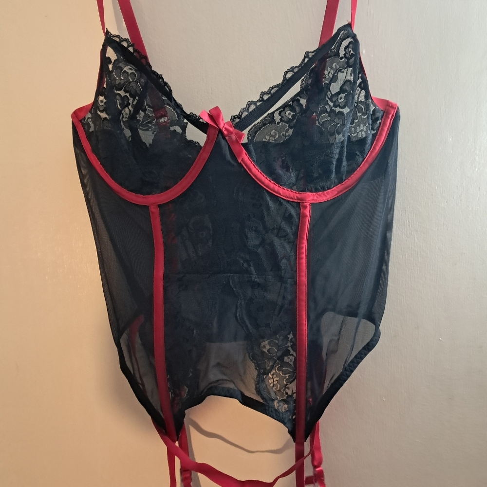 Adore Me Black and Red Lace Bustier